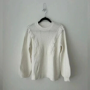 Andree  by unit Mock Neck Ribbed White Sweater